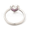Rack Plating Brass Micro Pave Camellia & Crystal Cubic Zirconia Heart Rings RJEW-E064-15P-3
