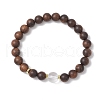 Natural African Padauk Wood & Quartz Crystal Round Beaded Stretch Bracelets for Women BJEW-JB11929-02-1