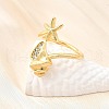 Ocean Theme Brass Micro Pave Cubic Zirconia Cuff Rings for Women RJEW-F184-17E-G-3