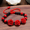 Rose Adjustable Cinnabar Braided Bead Bracelets WG3AA70-13-1