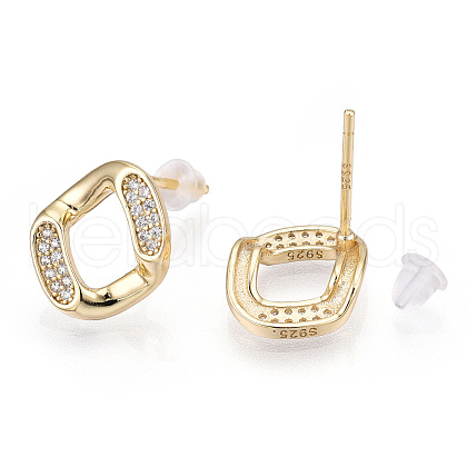 925 Sterling Silver Micro Pave Cubic Zirconia Twist Rhombus Stud Earrings STER-T004-22G-1