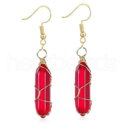 Crystal Hexagon Handmade Copper Wire Wrapped Earrings Natural Stone Column Earrings ND6138-12-1