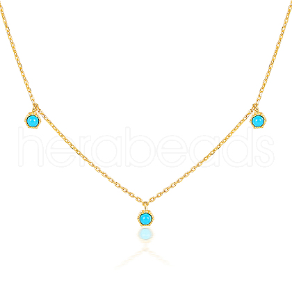 925 Sterling Silver Pave Synthetic Turquoise Moon Pendant Cable Chain Necklaces AL5793-7-1