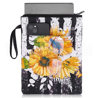 Sunflower Print Polyester Book Storage Zipper Bags ABAG-WH0046-31-1