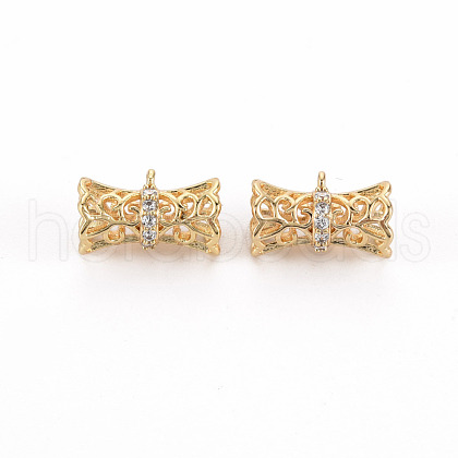 Brass Micro Pave Clear Cubic Zirconia Tube Bails KK-S356-449-NF-1