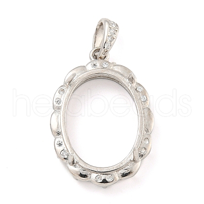 925 Sterling Silver Micro Pave Clear Cubic Zirconia Open Back Bezel Pendant Cabochon Settings STER-B005-27P-1