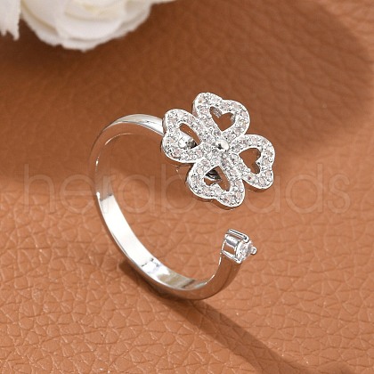 Clover Rotatable Open Ring for Women RJEW-M139-12P-1