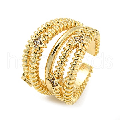 Rack Plating Brass Multi Lines Open Cuff Ring RJEW-M156-02G-1