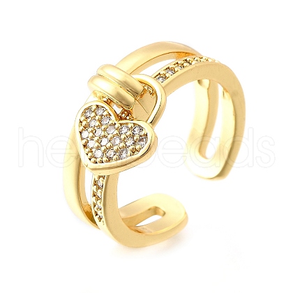 Brass Micro Pave Cubic Zirconia Cuff Rings for Women RJEW-F184-14G-1
