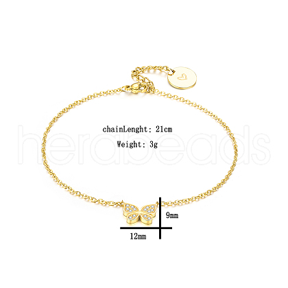 Butterfly Stainless Steel Link Bracelet with Cubic Zirconia JG3281-1