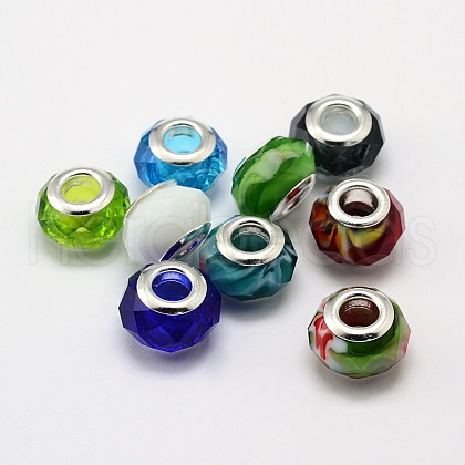 Faceted Glass Large Hole Rondelle European Beads GPDL-L002-01-1