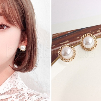 Alloy Imitation Pearl Stud Earrings for Women WG29476-34-1