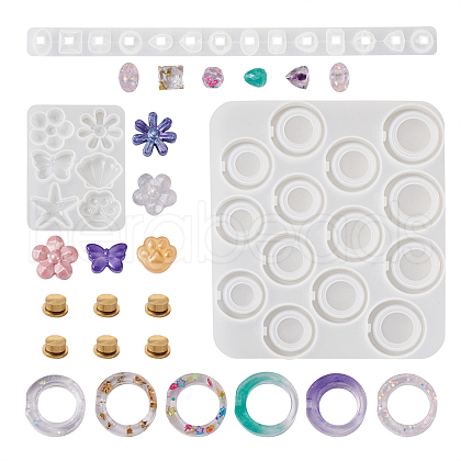 Spinning Fidget Ring & Butterfly & Shell & Flower & Starfish & Paw Print Silicone Molds Kit BY-TAC0003-08-1