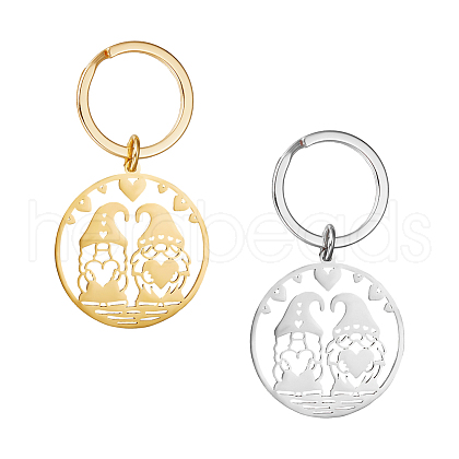 Unicraftale 2Pcs 2 Colors Heart Gnome 304 Stainless Steel Pendant Keychain KEYC-UN0001-14-1