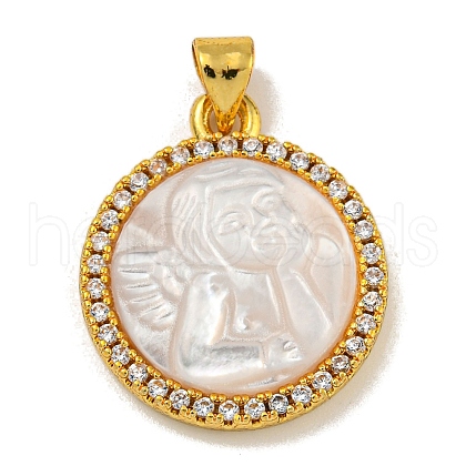 Rack Plating Brass Micro Pave Clear Cubic Zirconia Flat Round Pendants KK-U025-10G-01-1