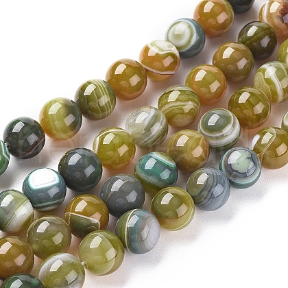 Natural Striped Agate/Banded Agate Beads Strands G-G582-8mm-44-1
