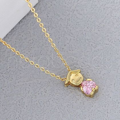 Brass Pave Heart Cubic Zirconia Boy Pendant Cable Chain Necklaces FS-WGE547A-09-1