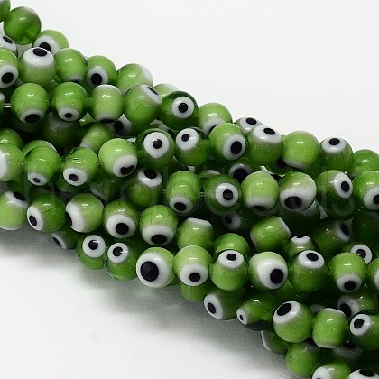 Handmade Evil Eye Lampwork Round Bead Strands LAMP-L055-8mm-11-1