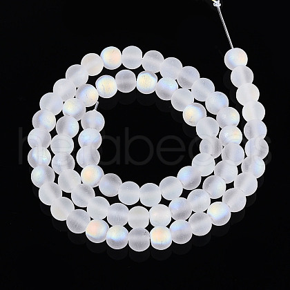 Frosted Imitation Jade Glass Beads Strands GLAA-T032-J6mm-MBB02-1