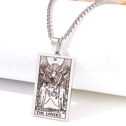 Retro Hip-hop 304 Stainless Steel Tarot Pendant Necklaces for Men FS-WGEC43A-21-1