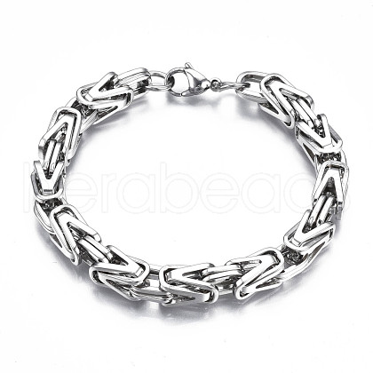 201 Stainless Steel Coffee Byzantine Chain Bracelet for Men Women BJEW-S057-65-1