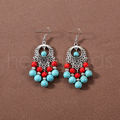 Bohemian tassel turquoise earrings JU8957-14-1