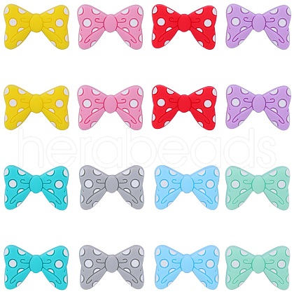 16Pcs 8 Colors Bowknot Silicone Focal Beads SIL-SZ0001-37-1