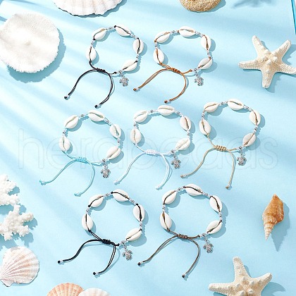 7Pcs 7 Colors Alloy Turtle Charm Bracelets BJEW-JB11758-1