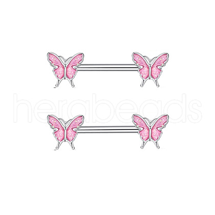 304 Stainless Steel Pink Cubic Zirconia Nipple Rings WGE5BE3-08-1