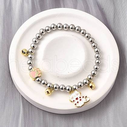 Brass Enamel Round Beads Charm Bracelets for Women BJEW-D317-11C-PG-1