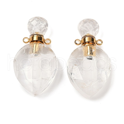 Natural Quartz Crystal Faceted Teardrop Bottle Pendants G-A225-02G-03-1
