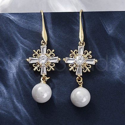 Brass Micro Pave Clear Cubic Zirconia Dangle Stud Earrings EJEW-F362-08G-1