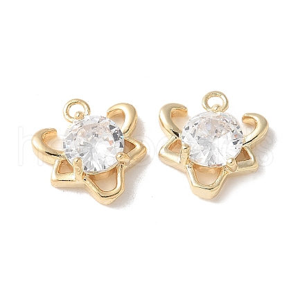Brass Micro Pave Clear Cubic Zirconia Pendants KK-Q031-15G-1