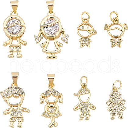 SUPERFINDINGS 8Pcs 8 Style Brass Micro Pave Clear Cubic Zirconia Pendants ZIRC-FH0001-25-1