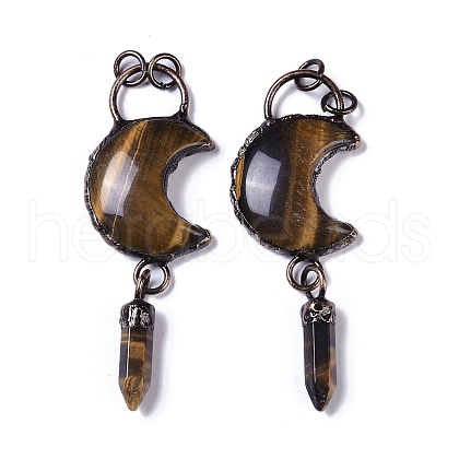 Natural Tiger Eye Crescent Moon Big Pendants G-B073-04R-03-1