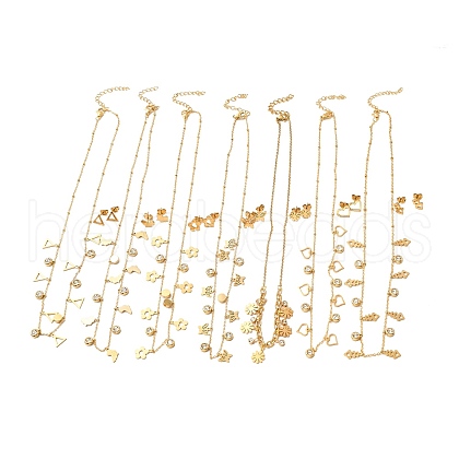 PVD Vacuum Plating 304 Stainless Steel Stud Earring and Pendant Necklace Set SJEW-C002-01G-1