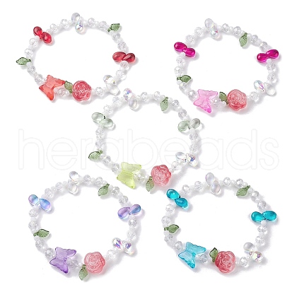 5Pcs 5 Colors Rondelle Electroplate Glass Beaded Stretch Bracelet Sets BJEW-JB10109-S-1