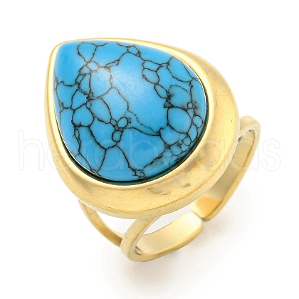 Ion Plating(IP) 304 Stainless Steel Synthetic Turquoise Cuff Rings G-Z056-09G-02-1