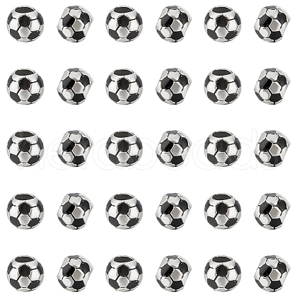 Unicraftale 30Pcs Large Hole FootBall/Soccer Ball Alloy Enamel European Beads MPDL-UN0001-01-1