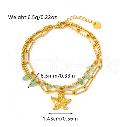 304 Stainless Steel & Natural Green Aventurine Beads Double Layer Bracelets FS-WG382E7-02-1