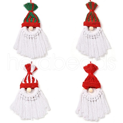 Christmas Handmade Woven Macrame Cotton Thread Santa Claus Pendant Decorations HJEW-JM02455-1