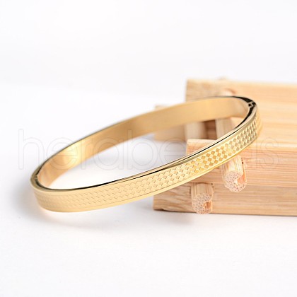 Carve Rhombus 304 Stainless Steel Bangles BJEW-H0003-24G-1