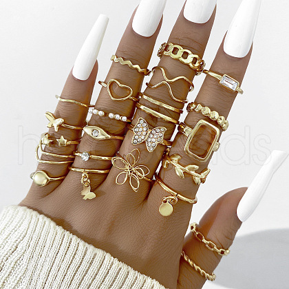 22Pcs Alloy with Plastic Pearl Finger Rings WG2E3D2-08-1