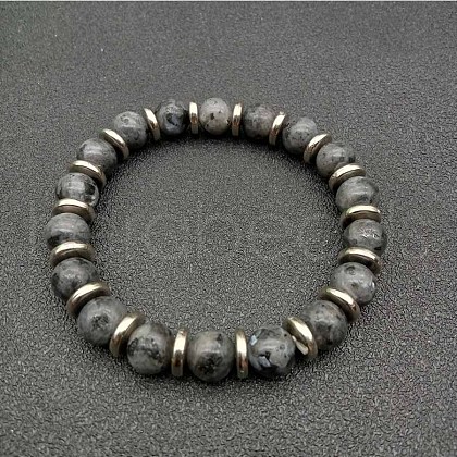 Round Natural Labradorite Beaded Stretch Bracelets for Women Men MY8494-3-1