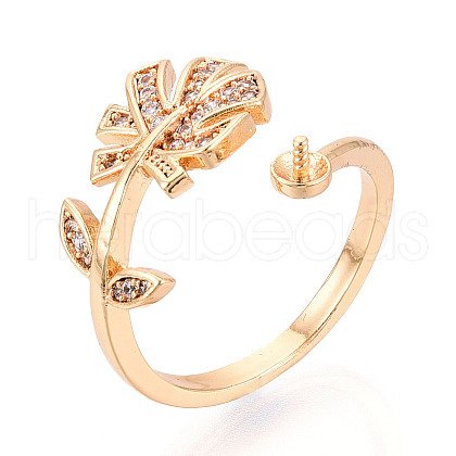 Brass Micro Pave Clear Cubic Zirconia Cuff Ring Settings KK-T076-12G-1