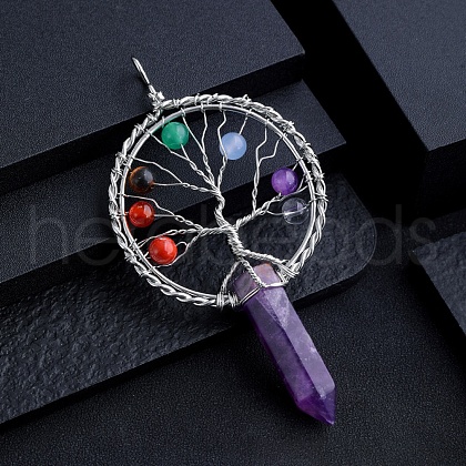 Natural Amethyst Chakra Tree of Life Big Pendants PW-WG3A20C-02-1