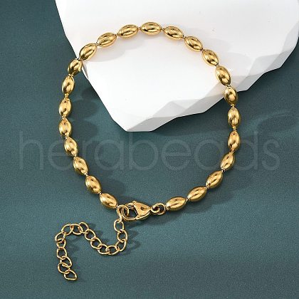 Ion Plating(IP) 304 Stainless Steel Oval Ball Chain Bracelets for Women BJEW-C046-01G-1