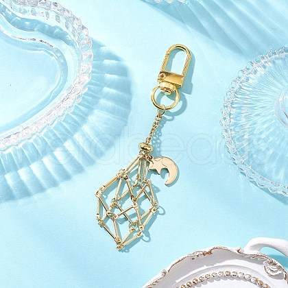Brass Macrame Pouch Empty Stone Holder Pendant Decoration HJEW-JM03304-03-1