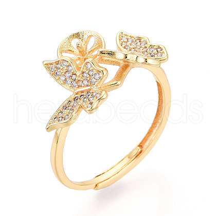 Butterfly Brass Micro Pave Clear Cubic Zirconia Adjustable Ring Settings KK-T076-30G-1