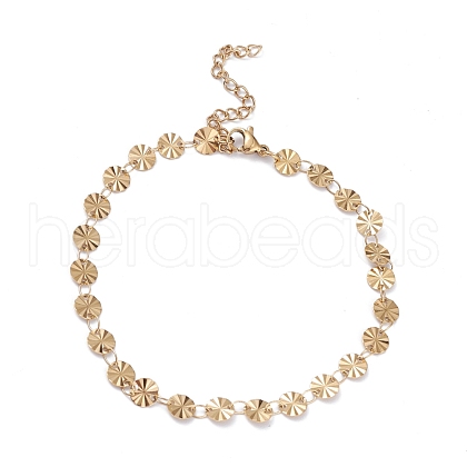 PVD Vacuum Plating 304 Stainless Steel Flat Round Link Chain Bracelets BJEW-I295-05B-G-1